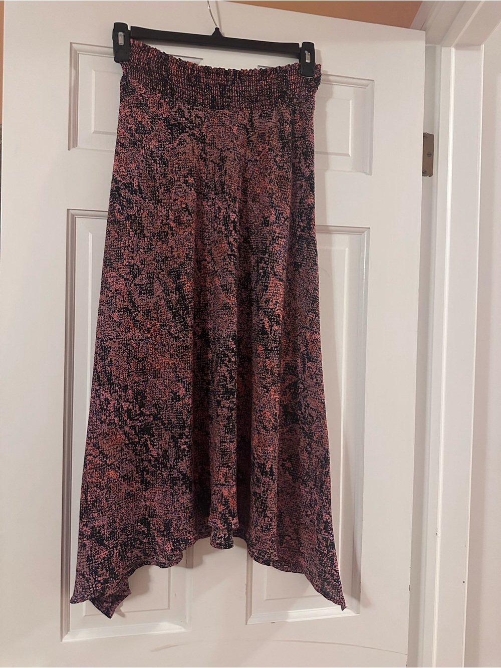 Smocked Waist High-Low Skirt in Pink and Black